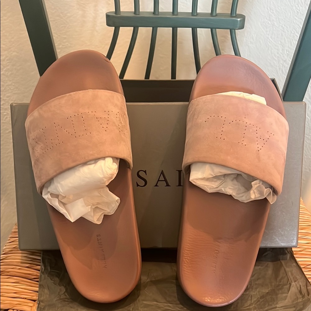 ALL SAINTS Sz 8 Women's Pink Slide Sandals, gently used. With original box.